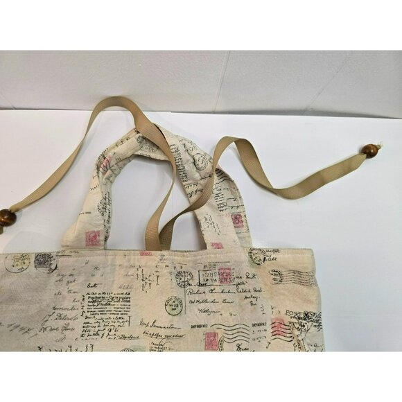 Fabric Textile Bag Handbag Postcard Print Handmade Straps Handle Medium Small - Picture 7 of 10